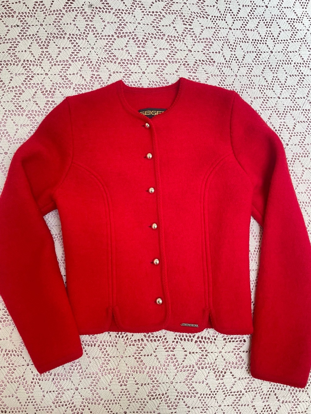 Geiger 100% Wool Hunting Red Cardigan small - Picture 1 of 9